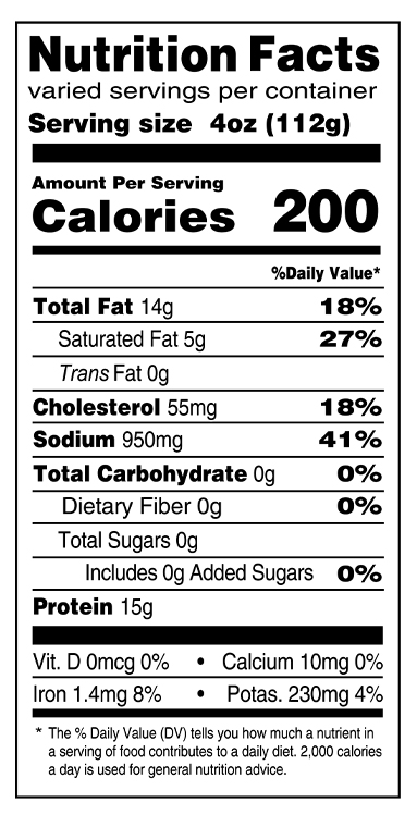 Flat Cut Nutrition Facts