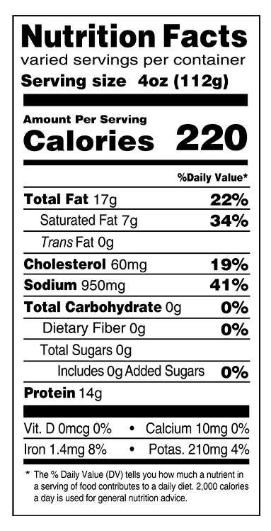 Point Cut Nutrition Facts