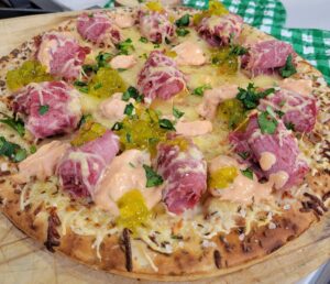 REUBEN PIZZA WITH CARRAWAY SEED AND SEA SALT DOUGH