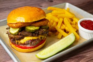 SMOKEHOUSE BURGER WITH STACKED BRISKET