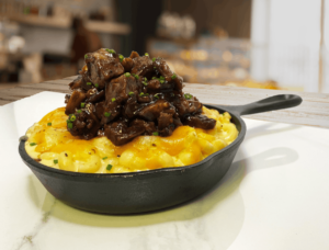 BRISKET BURNT ENDS WITH 4-CHEESE MAC & CHEESE